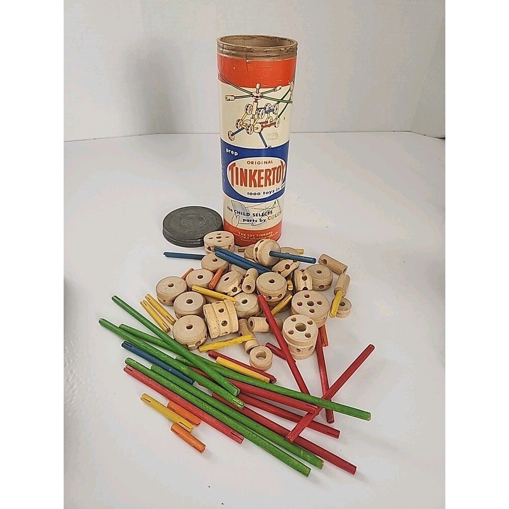 The Original TinkerToy Set ~ Vintage Original Tinker Toy, missing pieces